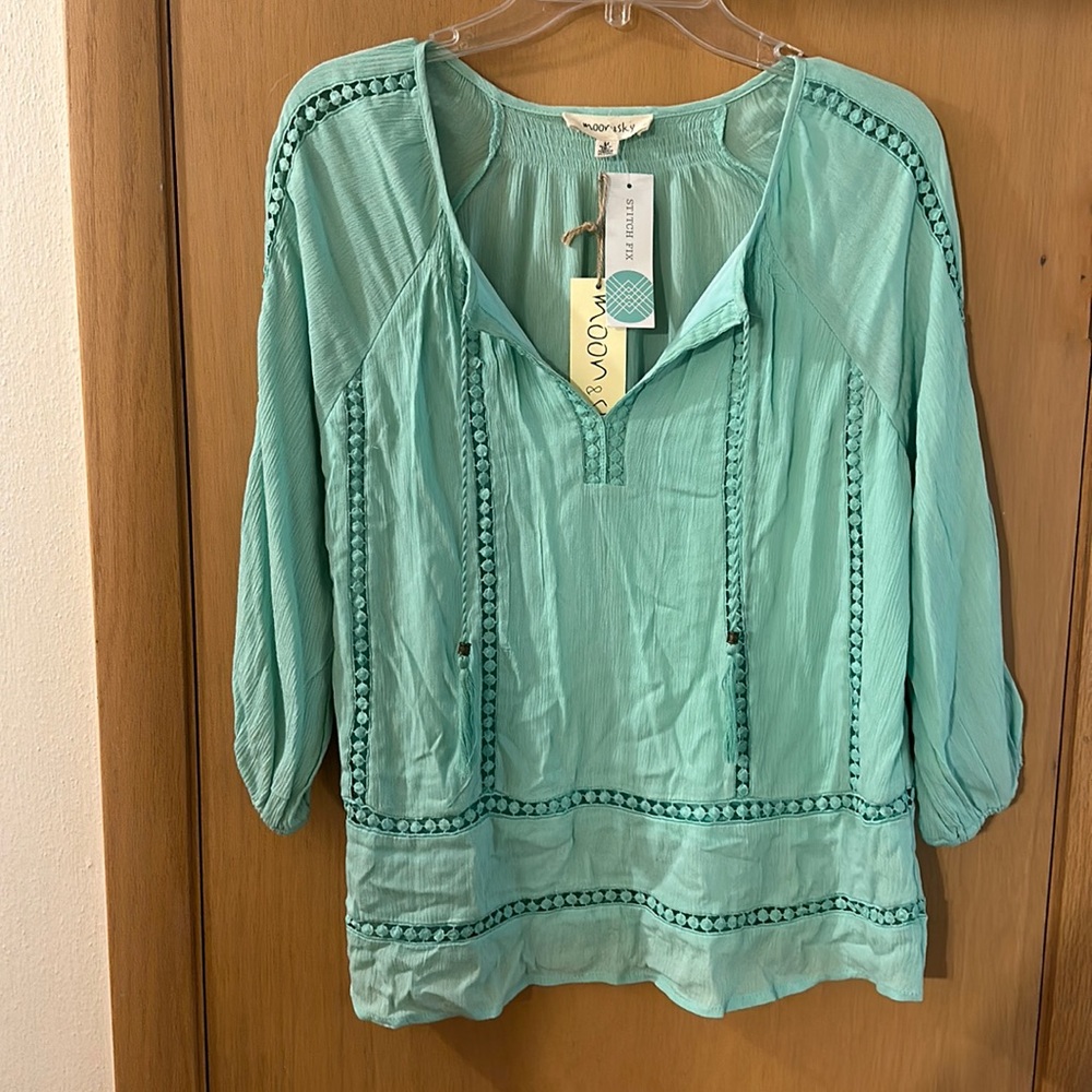 Moon & Sky Stitch Fix Women’s Boho V Neck Blouse Top New Mint Green Size Medium